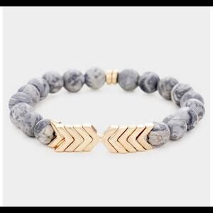 Semi Precious Ball Beaded Chevron Stretch Bracelet